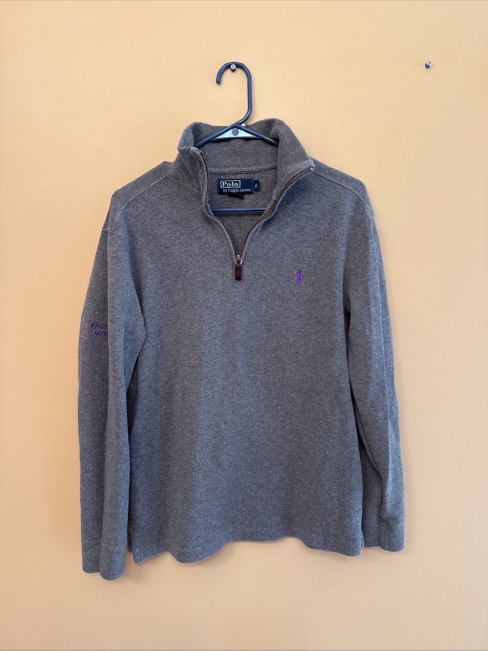 Ralph Lauren Men’s Gray Quarter-Zip Sweater Purple Pony high point University